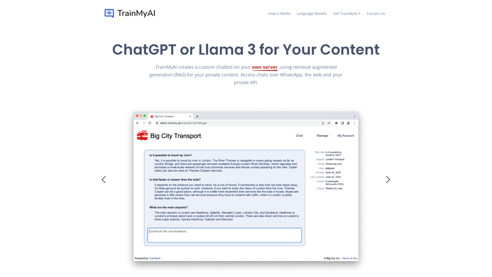 TrainMyAI - Custom ChatGPT or Llama 3 for Your Content