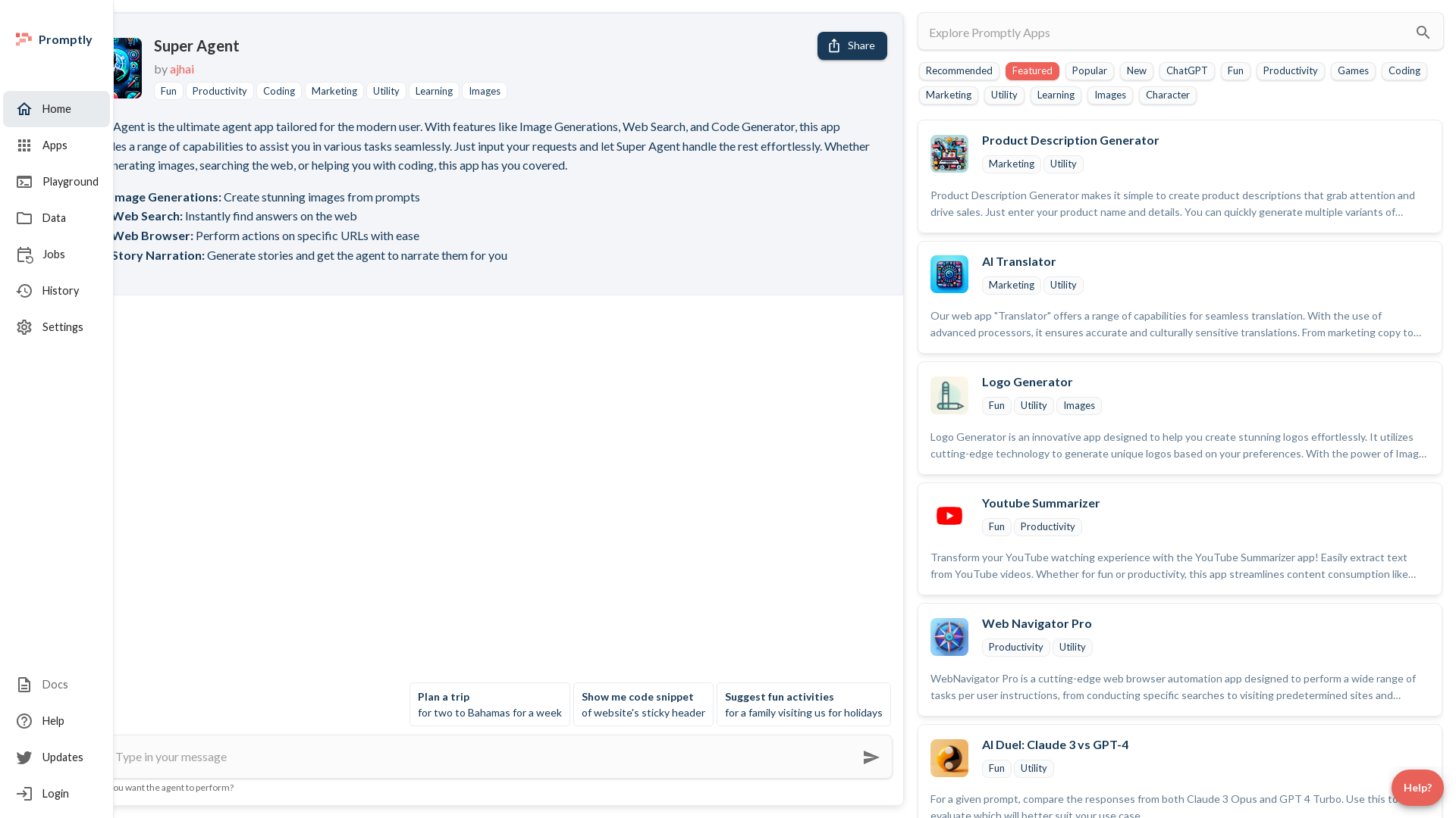Promptly: AI Agents and Apps Store