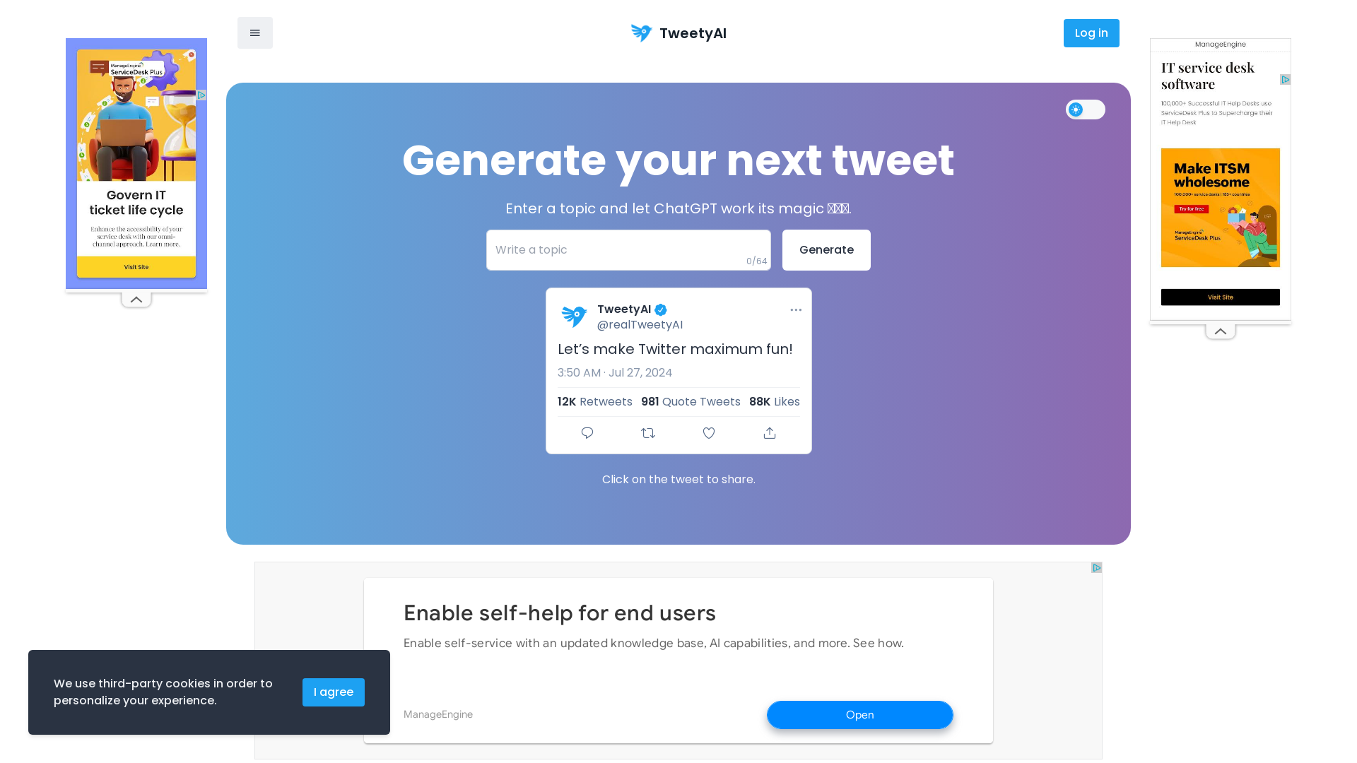Generate tweets on any topic with AI screenshot