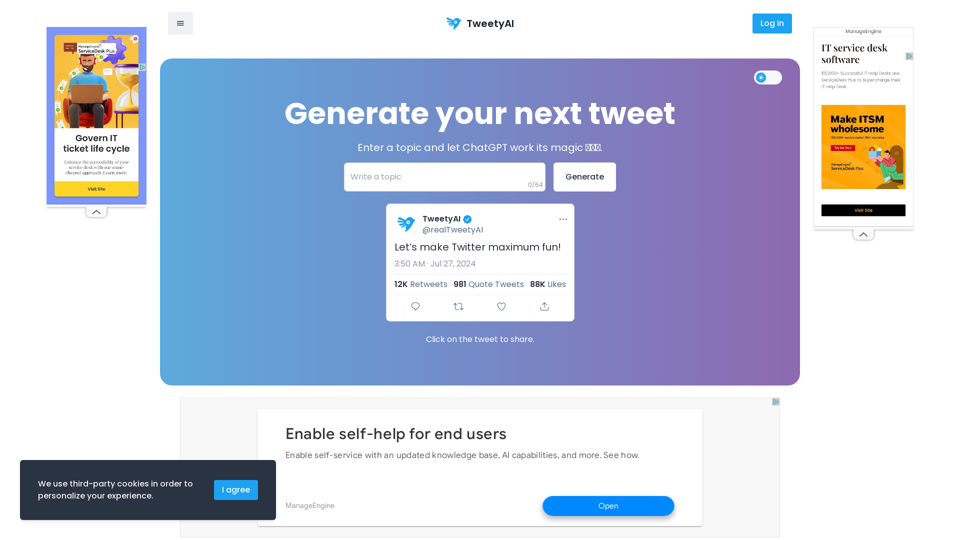 Generate tweets on any topic with AI - TweetyAI