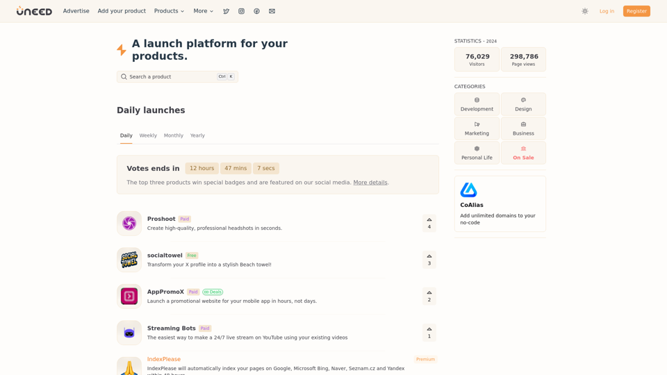 A launch platform for your products screenshot