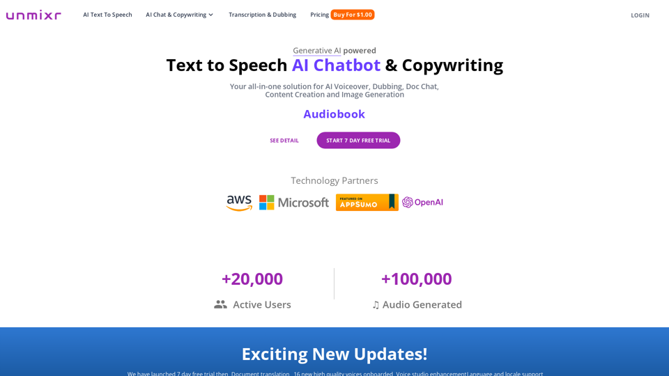 Free AI Text-to-Speech, Dubbing, Multi-model chatbot, AI Image Generator and Copywriting