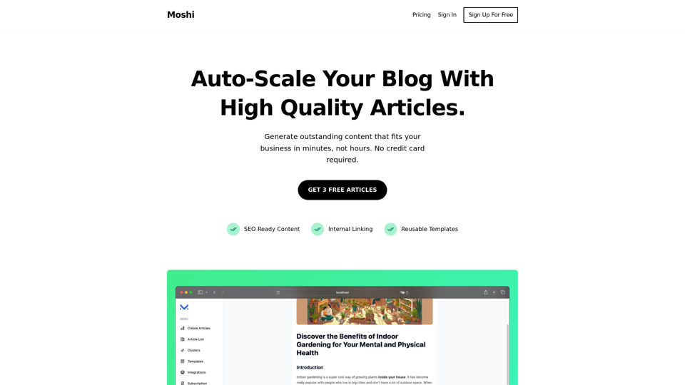 Moshi AI - Auto-Scale Your Blog With High Quality Articles