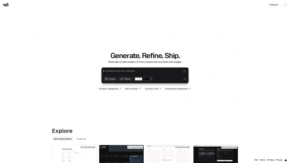 v0 by Vercel screenshot