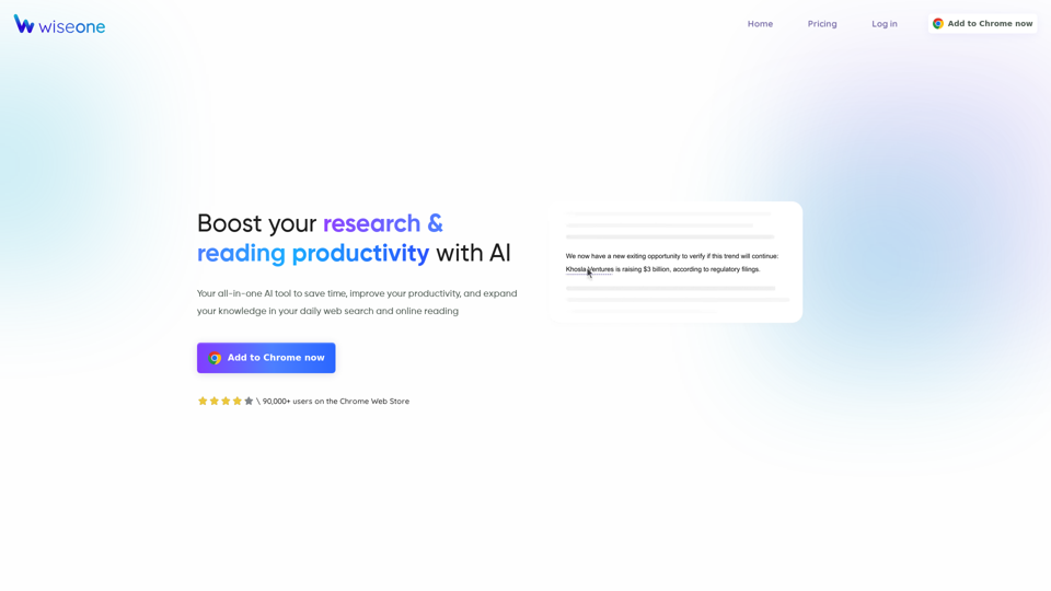 Wiseone | All-in-one AI tool for web search and reading