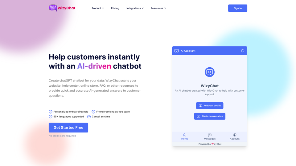 WizyChat | Custom GPT chatbots trained on your data