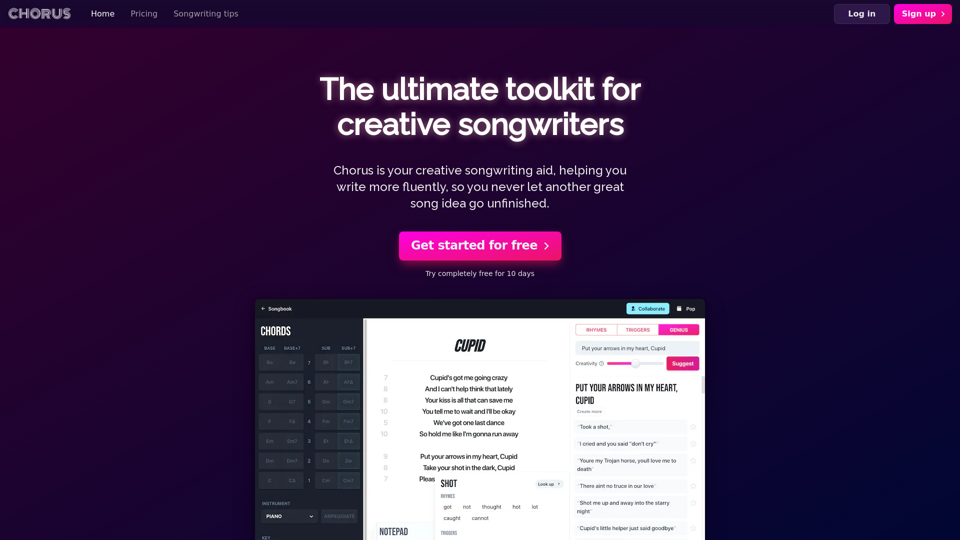 Chorus Songwriting App and Lyrics Assistant screenshot