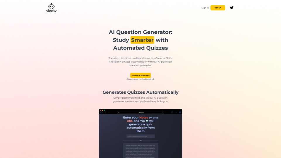 Yippity | AI Question Generator: Instant Multiple Choice, True/False, Fill-in-the-Blank Questions & More!