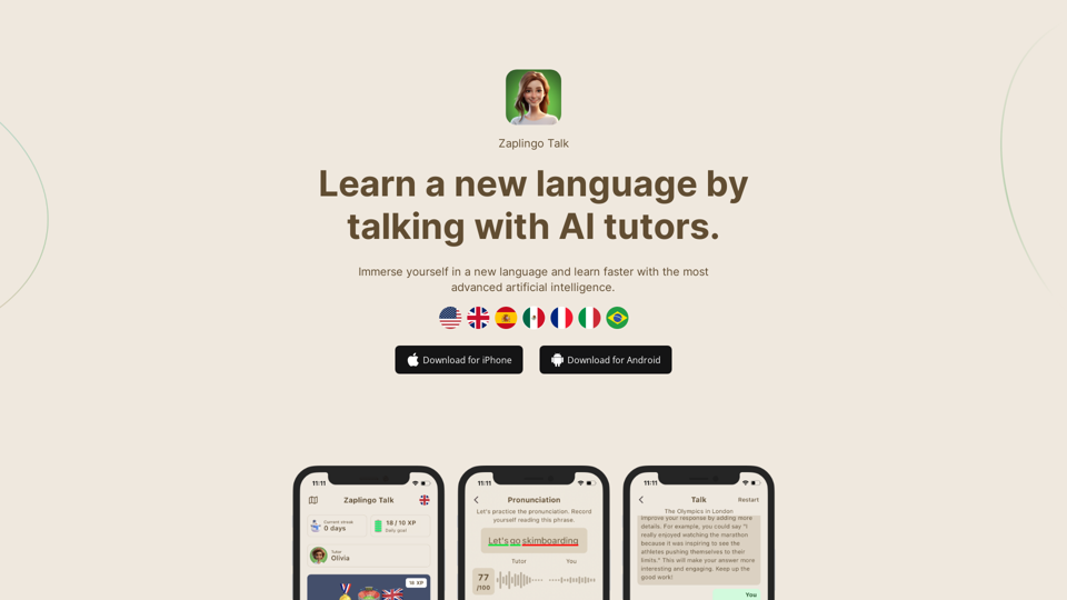 Zaplingo Talk - Learn a language by speaking with AI tutors