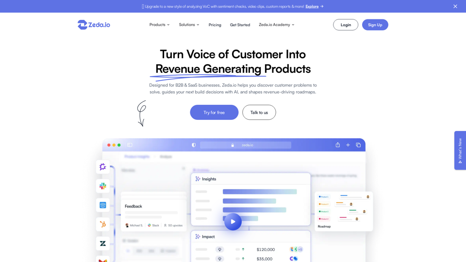 Voice of Customer led AI Product Management Software - Zeda.io