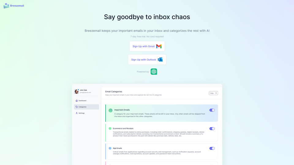 Breezemail - Organize your inbox with AI categories