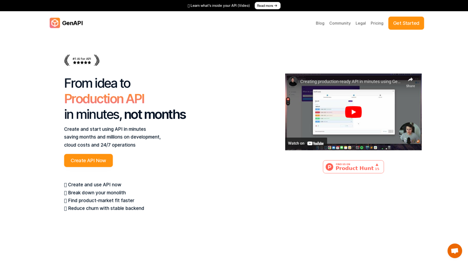 GenAPI.co — From Idea to Production API in minutes, not months