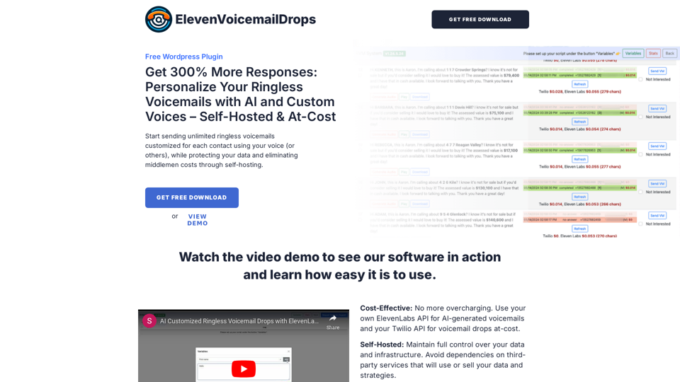 Ringless Voicemail Drops - AI Voices with ElevenLabs & Twilio Integration | ElevenVoicemailDrops.com