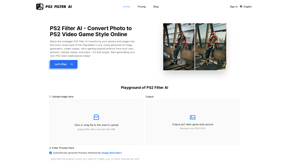 PS2 Filter AI - Convert Photo to PS2 Video Game Style Online Within AI, Free Trail