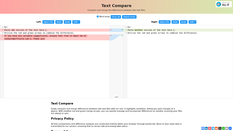 Text Compare: Online Difference Finder & Merger | Free Tool