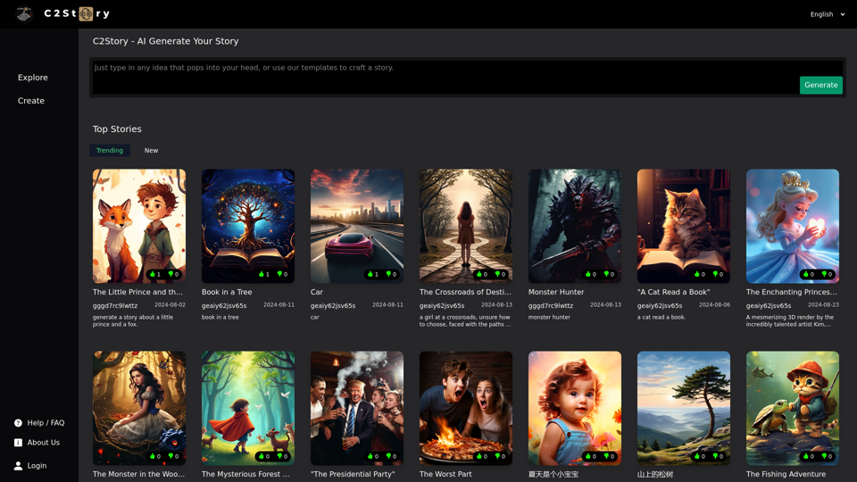 C2Story — Create and See AI Stories with images, AI Story Generator, Create, Browse, and Discover Top Stories