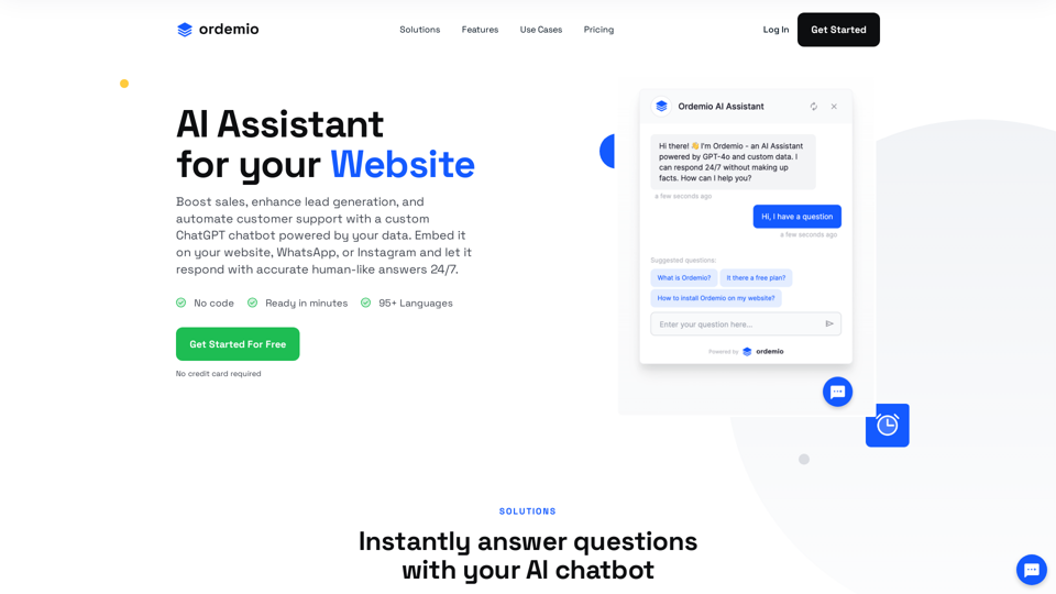 Ordemio - Custom ChatGPT AI Chatbot For Your Website