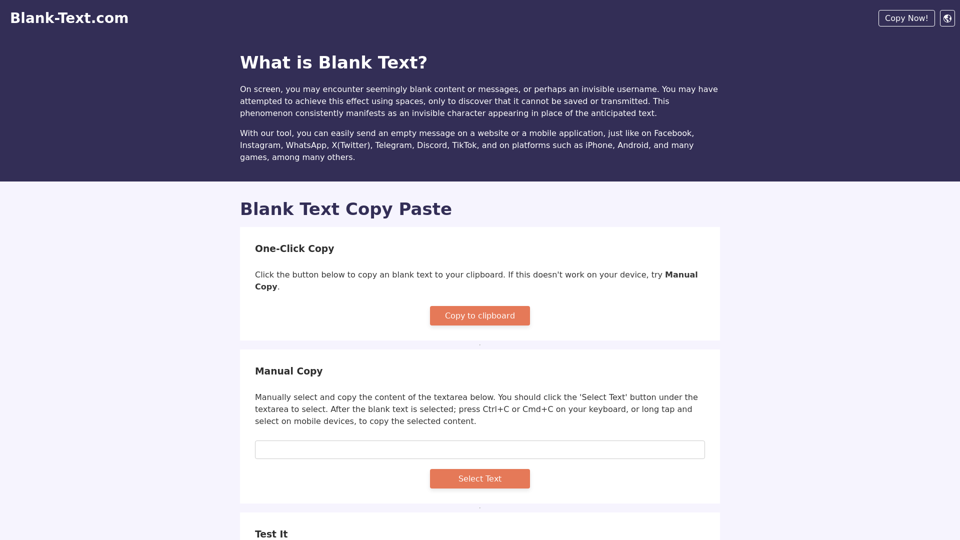 Blank Text - Copy and Paste in One Click - Invisible Text