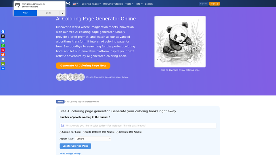 AI Coloring Page Generator Online | Mimi Panda