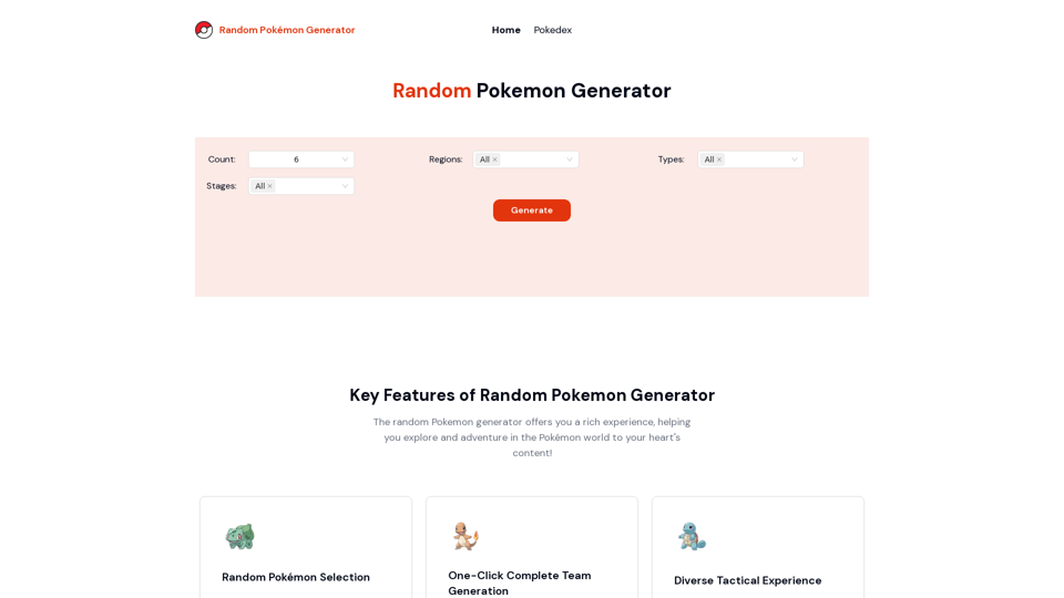 Random Pokemon Generator - Quickly customize and random generate pokemon.