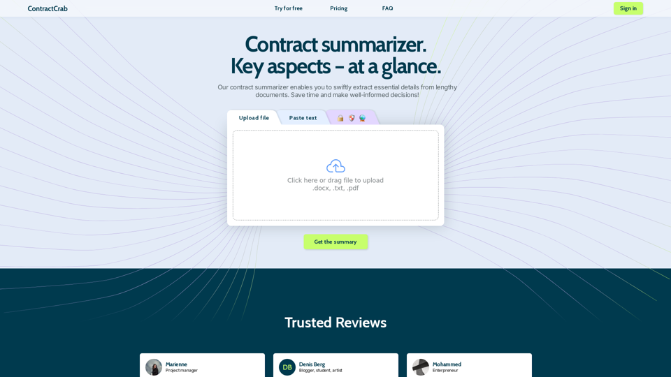 ContractCrab | Online AI Contract Summarizer