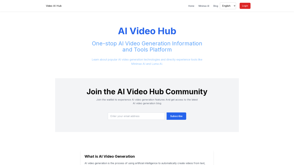 AI Video Generation Hub - Explore and Compare Leading AI Video Tools like Minimax and Luma