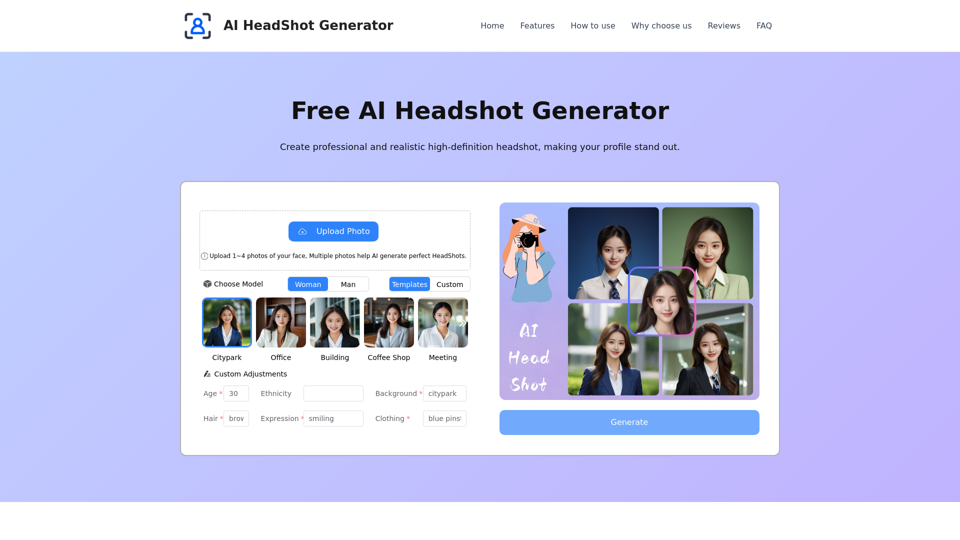 Professional AI Headshot Generator（No Signup & 100% Free） screenshot