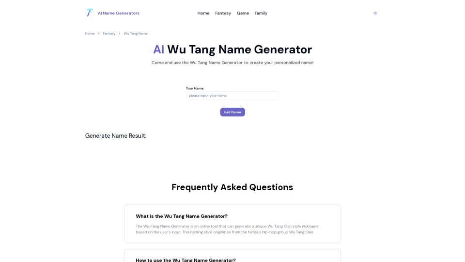 Wu Tang Name Generator - AI Name Generators