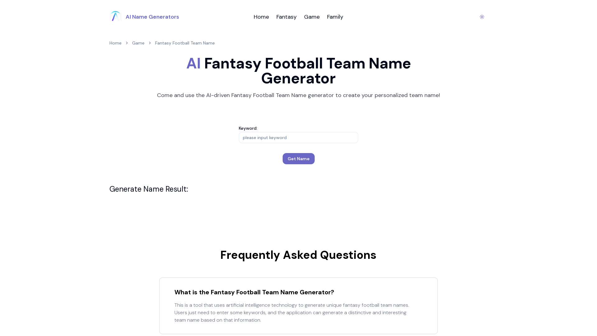 Fantasy Football Team Name Generator
