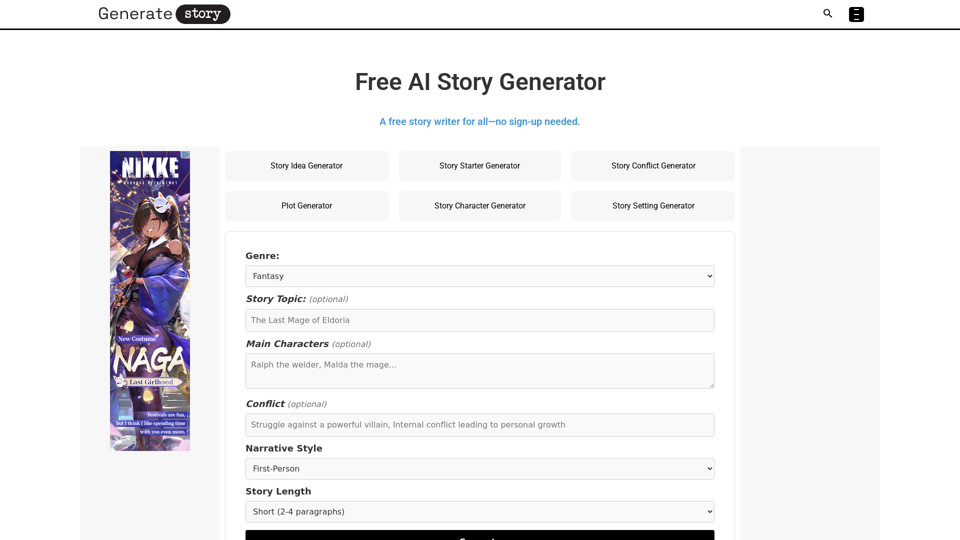 Free AI Story Generator [Unlimited, No Sign-Up]
