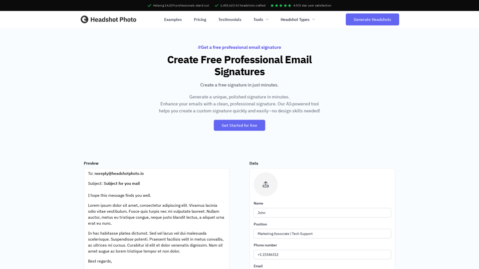 Free Email Signature Generator | Professional, Customized Signatures with AI | HeadshotPhoto