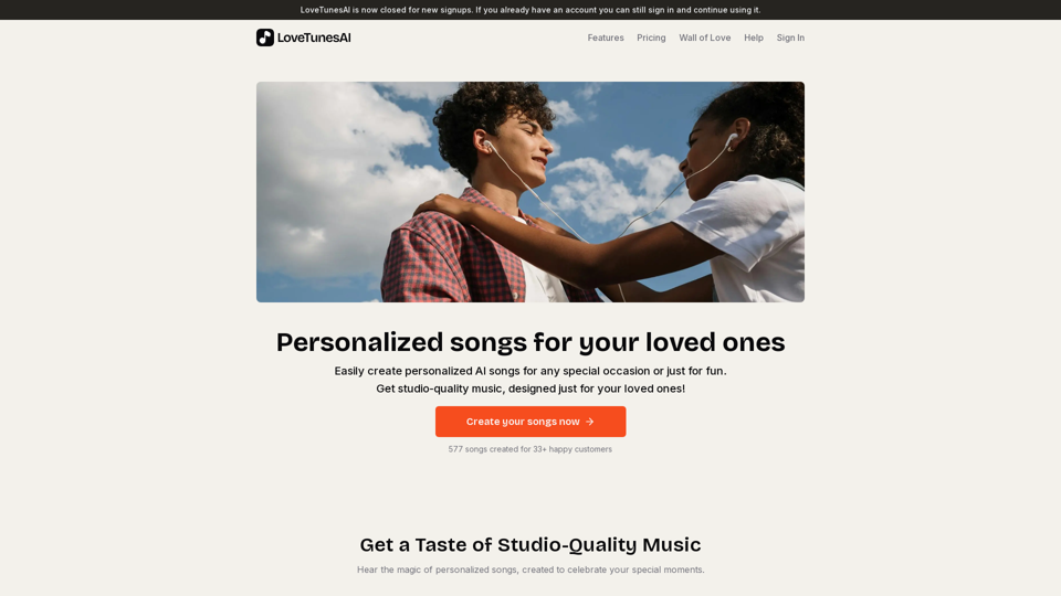 LoveTunesAI - Personalised songs for your loved ones