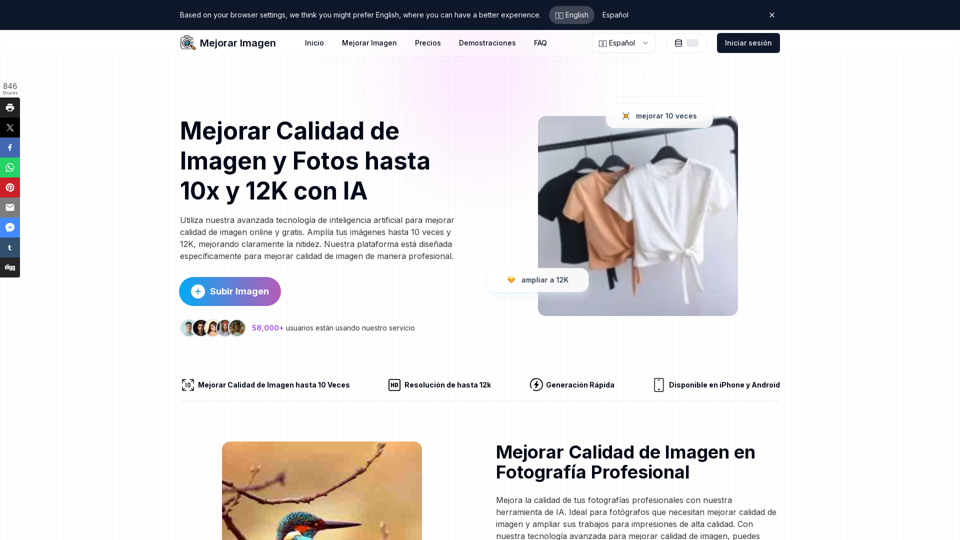 Mejorar Calidad de Imagen y Fotos Online Gratis con IA