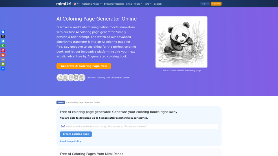 AI Coloring Page Generator Online | Mimi Panda