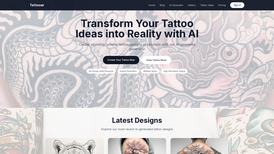 Tattooer - AI Tattoo Generator | Create Custom Tattoo Designs Instantly