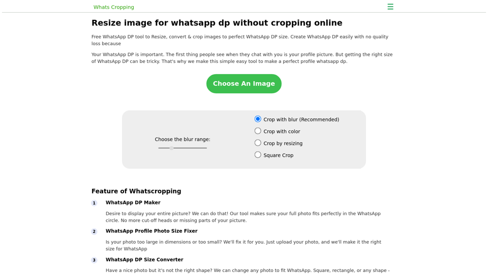 Resize image for whatsapp dp without cropping online