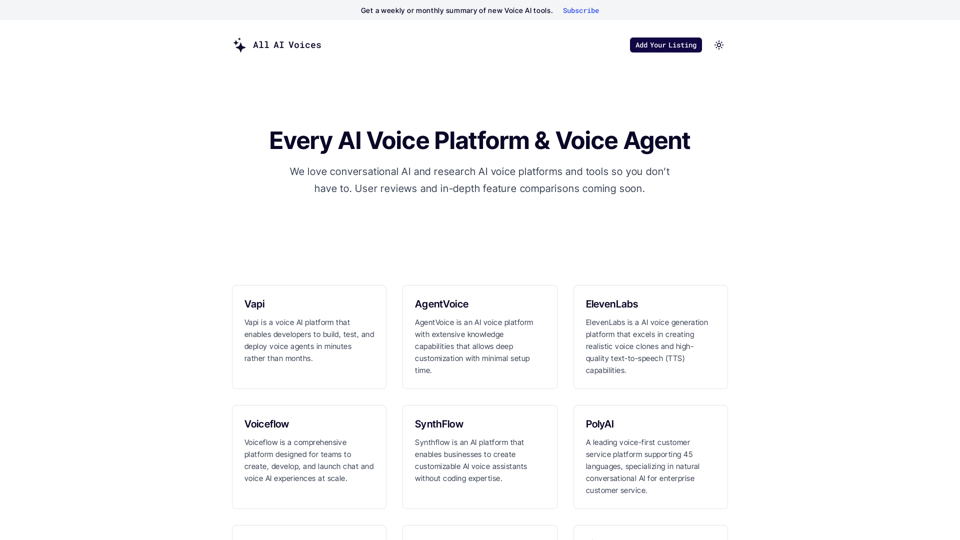 Every AI Voice Platform & Voice Agent - All AI Voices