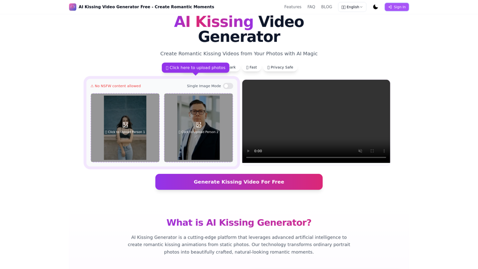 AI Kissing Video Generator Free - Create Romantic Moments