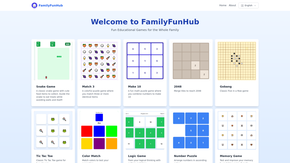 FamilyFunHub - Educational Gaming Platform - Free Educational Family Games Platform