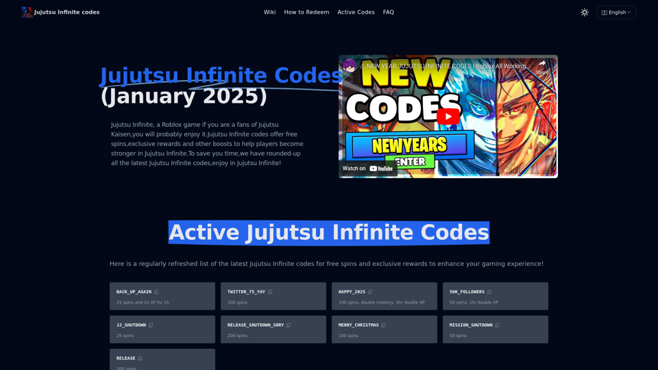 Jujutsu Infinite Codes January 2025 | Free Spins & Rewards