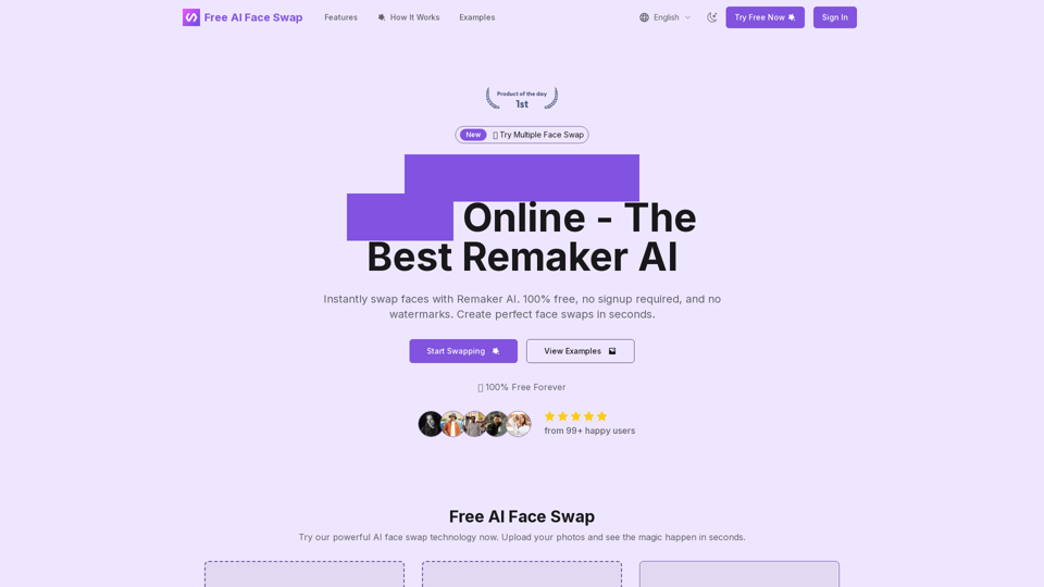 Free AI Face Swap Online - The Best Remaker AI