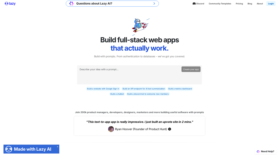 Lazy AI - Build full-stack web apps that actually work