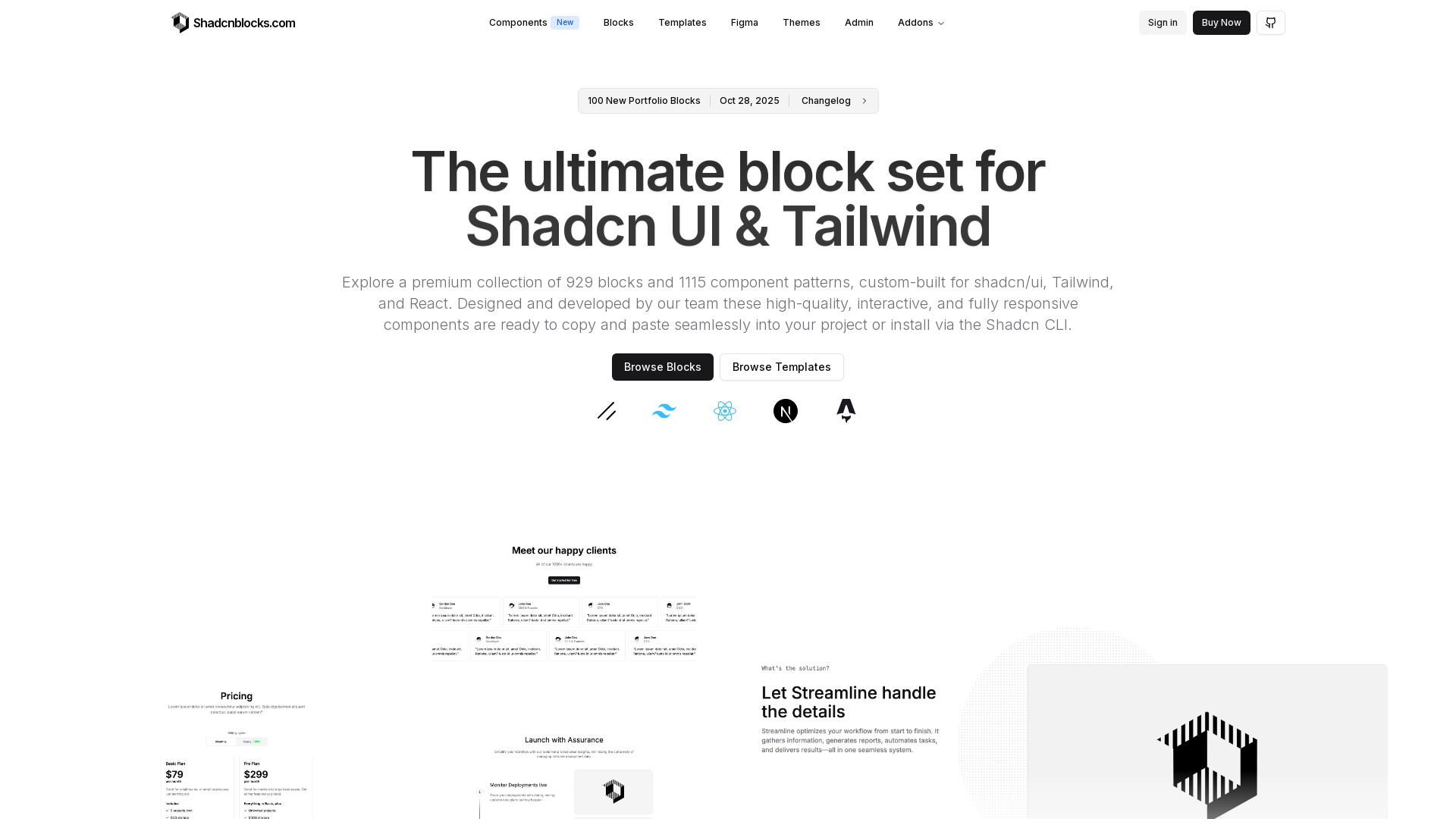 Shadcnblocks shadcn/ui blocks & components screenshot