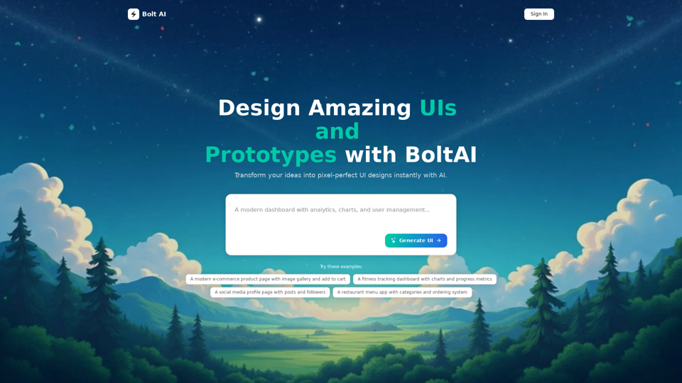 Bolt AI 웹 디자이너 screenshot