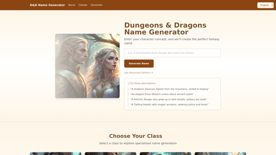 D&D Name Generator - Create unique fantasy character names