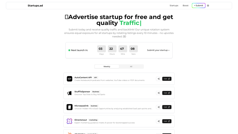 Discover and advertise startups for free