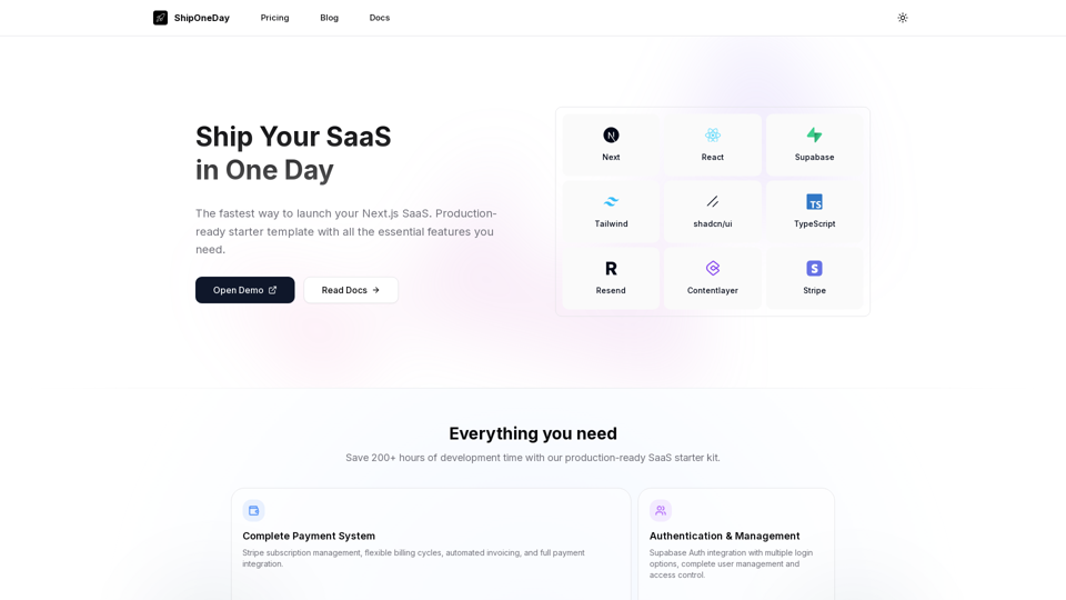 ShipOneDay - Ship Your Next.js SaaS in One Day