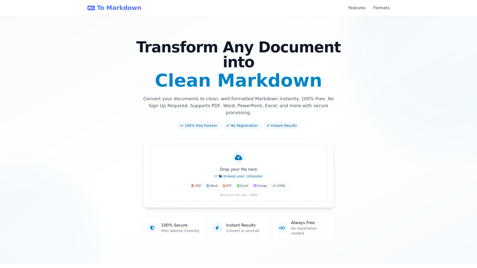 Free Online Document to Markdown Converter - No Sign Up Required | To-Markdown.com