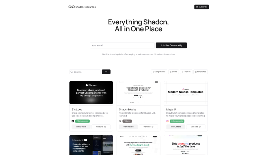 Shadcn Resources: Your Ultimate Resource for Shadcn/ui Components, Themes, Templates