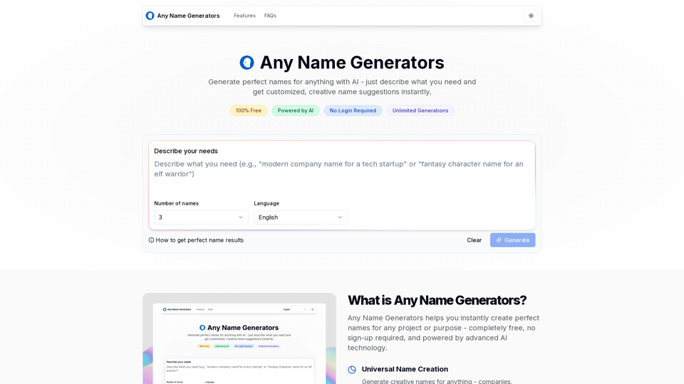 Any Name Generators - AI Name Generator